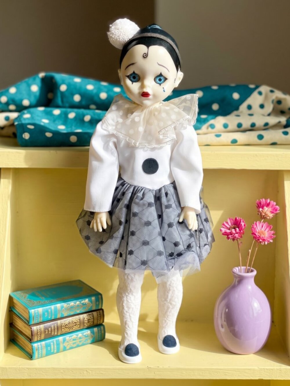 Vintage Gabar Pierrot/Colombine Clown Plastic Doll Collectible Eyes Open/Close